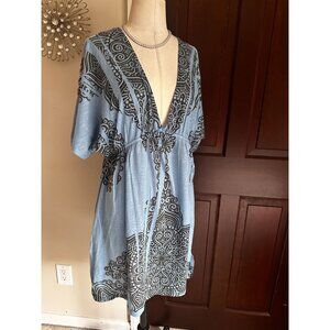 Unity Beach blue v neckline printed coverup with elastic waistband L